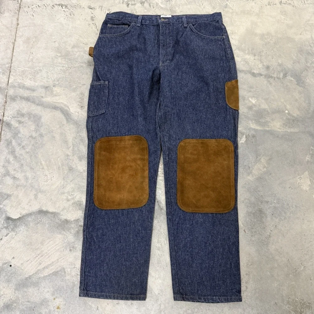 Jacques Dubois Carpenter Jeans Mens 40x34 Blue Excellent Suede Double Knee USA
